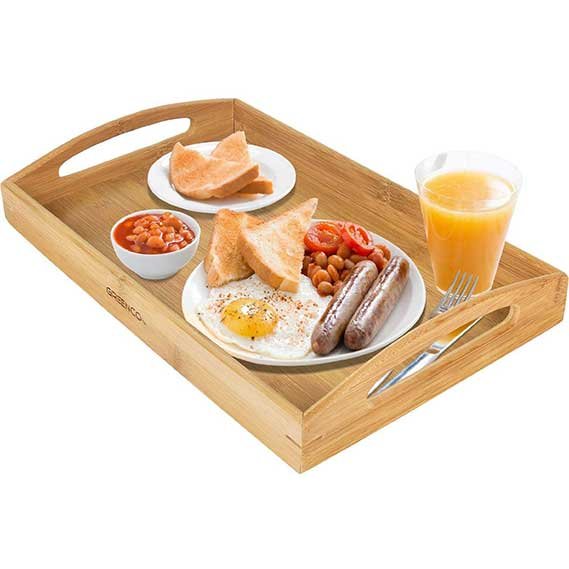 Greenco Rectangle Bamboo Butler Serving Tray With Handles